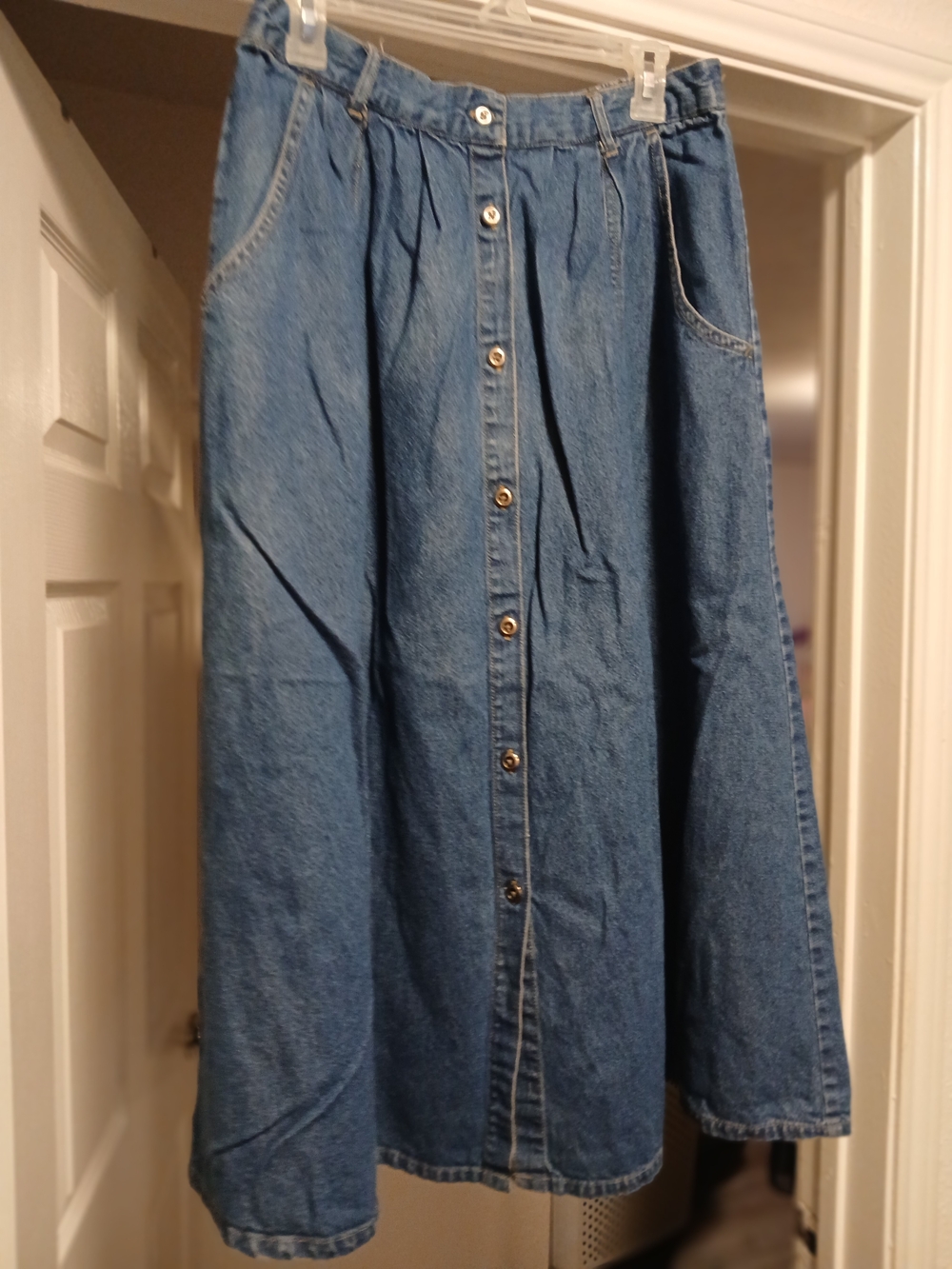 Classic Elements Vintage Button-Front Denim Midi Skirt - Blue